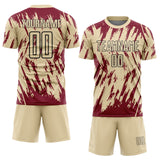 Custom Cream Crimson-Black Splatter Torn Sharp Brush Stroke Sublimation Soccer Uniform Jersey
