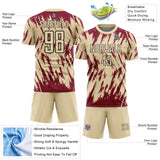 Custom Cream Crimson-Black Splatter Torn Sharp Brush Stroke Sublimation Soccer Uniform Jersey