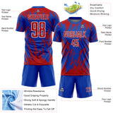 Custom Thunder Blue Red-White Splatter Torn Sharp Brush Stroke Sublimation Soccer Uniform Jersey