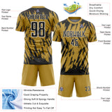 Custom Old Gold Black-White Splatter Torn Sharp Brush Stroke Sublimation Soccer Uniform Jersey