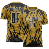 Custom Old Gold Black-White Splatter Torn Sharp Brush Stroke Sublimation Soccer Uniform Jersey