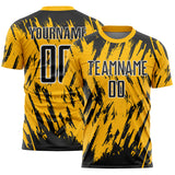 Custom Gold Black-White Splatter Torn Sharp Brush Stroke Sublimation Soccer Uniform Jersey
