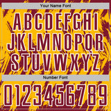 Custom Gold Crimson-White Splatter Torn Sharp Brush Stroke Sublimation Soccer Uniform Jersey