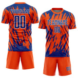 Custom Orange Royal-White Splatter Torn Sharp Brush Stroke Sublimation Soccer Uniform Jersey