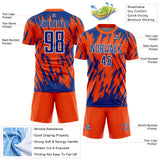 Custom Orange Royal-White Splatter Torn Sharp Brush Stroke Sublimation Soccer Uniform Jersey