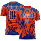 Custom Orange Royal-White Splatter Torn Sharp Brush Stroke Sublimation Soccer Uniform Jersey