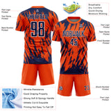 Custom Orange Navy-White Splatter Torn Sharp Brush Stroke Sublimation Soccer Uniform Jersey