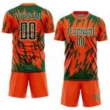 Custom Orange Green-White Splatter Torn Sharp Brush Stroke Sublimation Soccer Uniform Jersey