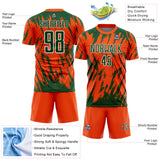 Custom Orange Green-White Splatter Torn Sharp Brush Stroke Sublimation Soccer Uniform Jersey
