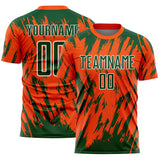 Custom Orange Green-White Splatter Torn Sharp Brush Stroke Sublimation Soccer Uniform Jersey