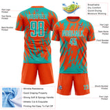 Custom Orange Aqua-White Splatter Torn Sharp Brush Stroke Sublimation Soccer Uniform Jersey