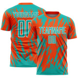 Custom Orange Aqua-White Splatter Torn Sharp Brush Stroke Sublimation Soccer Uniform Jersey