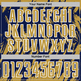 Custom Navy Old Gold-White Splatter Torn Sharp Brush Stroke Sublimation Soccer Uniform Jersey