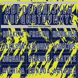 Custom Navy Neon Yellow-White Splatter Torn Sharp Brush Stroke Sublimation Soccer Uniform Jersey