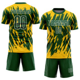 Custom Green Yellow-White Splatter Torn Sharp Brush Stroke Sublimation Soccer Uniform Jersey