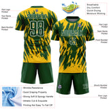 Custom Green Yellow-White Splatter Torn Sharp Brush Stroke Sublimation Soccer Uniform Jersey