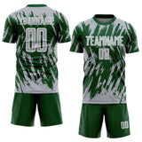 Custom Green Gray-White Splatter Torn Sharp Brush Stroke Sublimation Soccer Uniform Jersey