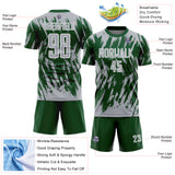 Custom Green Gray-White Splatter Torn Sharp Brush Stroke Sublimation Soccer Uniform Jersey