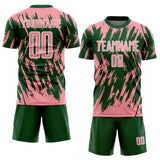 Custom Green Medium Pink-White Splatter Torn Sharp Brush Stroke Sublimation Soccer Uniform Jersey