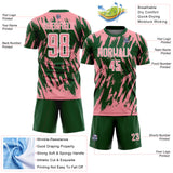 Custom Green Medium Pink-White Splatter Torn Sharp Brush Stroke Sublimation Soccer Uniform Jersey