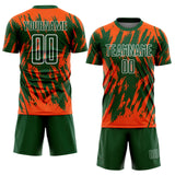 Custom Green Orange-White Splatter Torn Sharp Brush Stroke Sublimation Soccer Uniform Jersey