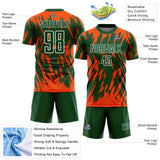 Custom Green Orange-White Splatter Torn Sharp Brush Stroke Sublimation Soccer Uniform Jersey