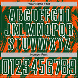 Custom Green Orange-White Splatter Torn Sharp Brush Stroke Sublimation Soccer Uniform Jersey