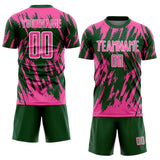 Custom Green Pink-White Splatter Torn Sharp Brush Stroke Sublimation Soccer Uniform Jersey