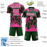 Custom Green Pink-White Splatter Torn Sharp Brush Stroke Sublimation Soccer Uniform Jersey