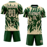 Custom Green Cream-Black Splatter Torn Sharp Brush Stroke Sublimation Soccer Uniform Jersey