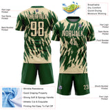 Custom Green Cream-Black Splatter Torn Sharp Brush Stroke Sublimation Soccer Uniform Jersey