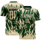 Custom Green Cream-Black Splatter Torn Sharp Brush Stroke Sublimation Soccer Uniform Jersey