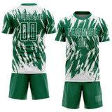 Custom Kelly Green-White Splatter Torn Sharp Brush Stroke Sublimation Soccer Uniform Jersey