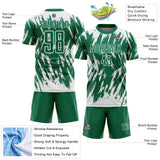 Custom Kelly Green-White Splatter Torn Sharp Brush Stroke Sublimation Soccer Uniform Jersey