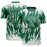 Custom Kelly Green-White Splatter Torn Sharp Brush Stroke Sublimation Soccer Uniform Jersey