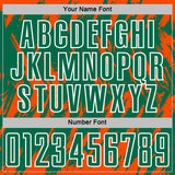 Custom Kelly Green Orange-White Splatter Torn Sharp Brush Stroke Sublimation Soccer Uniform Jersey