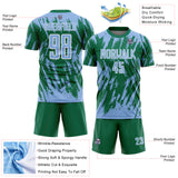 Custom Kelly Green Light Blue-White Splatter Torn Sharp Brush Stroke Sublimation Soccer Uniform Jersey