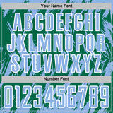 Custom Kelly Green Light Blue-White Splatter Torn Sharp Brush Stroke Sublimation Soccer Uniform Jersey