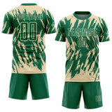 Custom Kelly Green-Cream Splatter Torn Sharp Brush Stroke Sublimation Soccer Uniform Jersey