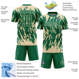 Custom Kelly Green-Cream Splatter Torn Sharp Brush Stroke Sublimation Soccer Uniform Jersey