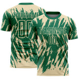 Custom Kelly Green-Cream Splatter Torn Sharp Brush Stroke Sublimation Soccer Uniform Jersey