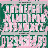 Custom Kelly Green Light Pink-White Splatter Torn Sharp Brush Stroke Sublimation Soccer Uniform Jersey