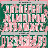 Custom Kelly Green Medium Pink-White Splatter Torn Sharp Brush Stroke Sublimation Soccer Uniform Jersey