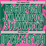 Custom Kelly Green Pink-White Splatter Torn Sharp Brush Stroke Sublimation Soccer Uniform Jersey