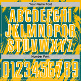 Custom Teal Gold-White Splatter Torn Sharp Brush Stroke Sublimation Soccer Uniform Jersey