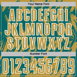 Custom Teal Old Gold-White Splatter Torn Sharp Brush Stroke Sublimation Soccer Uniform Jersey