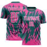 Custom Teal Pink-White Splatter Torn Sharp Brush Stroke Sublimation Soccer Uniform Jersey