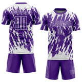 Custom Purple-White Splatter Torn Sharp Brush Stroke Sublimation Soccer Uniform Jersey