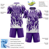 Custom Purple-White Splatter Torn Sharp Brush Stroke Sublimation Soccer Uniform Jersey