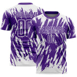 Custom Purple-White Splatter Torn Sharp Brush Stroke Sublimation Soccer Uniform Jersey